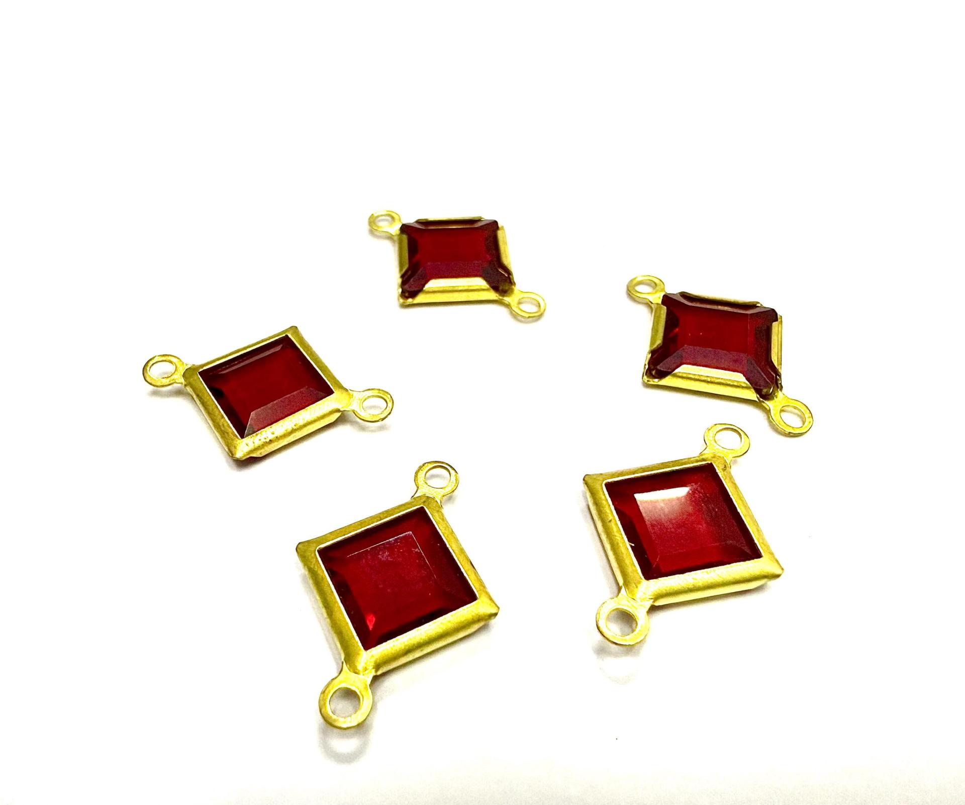 Square Vintage Swarovski Crystal 2 loops Connectors in Siam, Brass settings