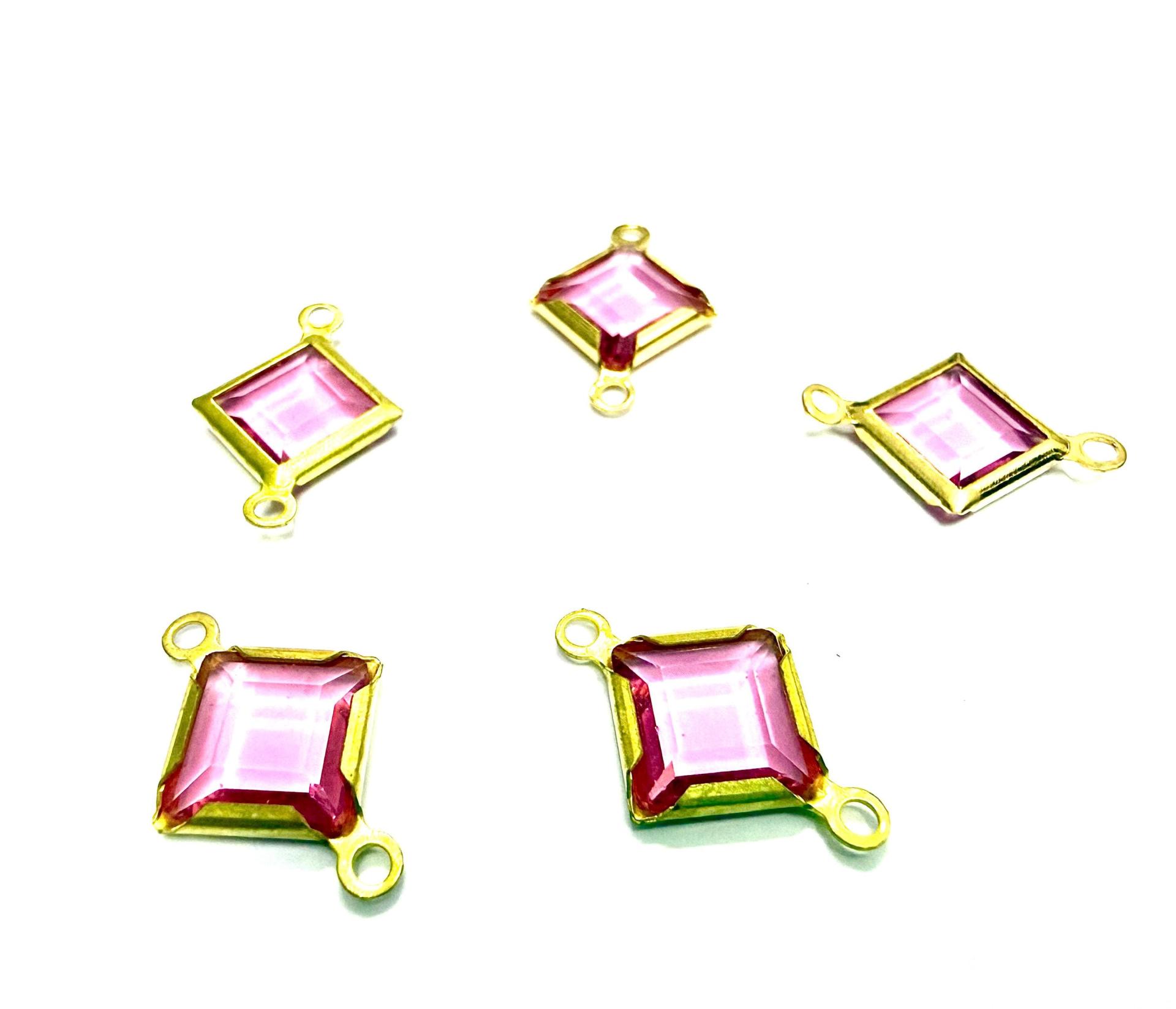 Square Vintage Swarovski Crystal 2 loops Connectors in Rose, Brass settings