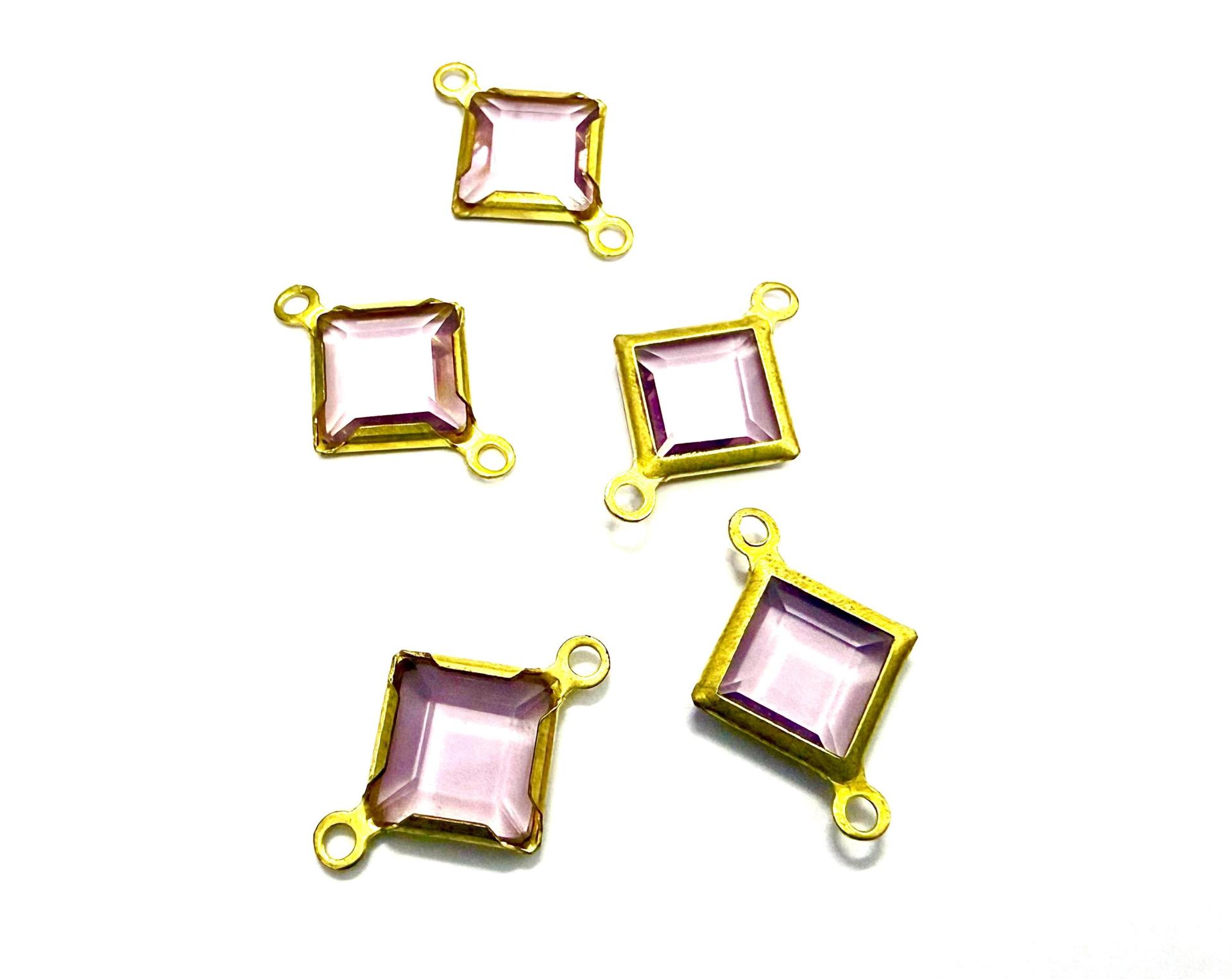 Square Vintage Swarovski Crystal 2 loops Connectors in Light Amethyst, Brass settings
