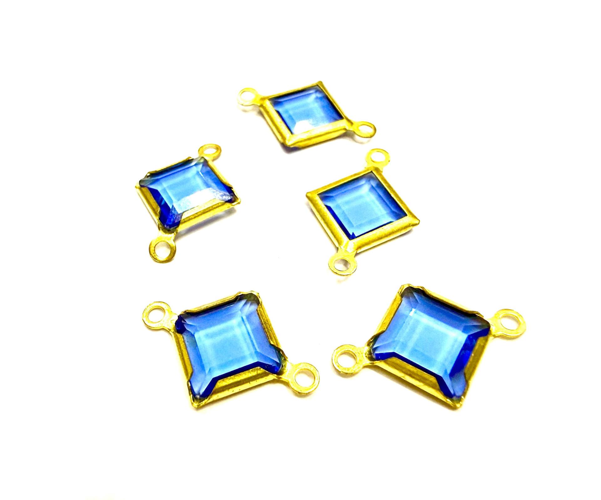 Square Vintage Swarovski Crystal 2 loops Connectors in Sapphire, Brass settings