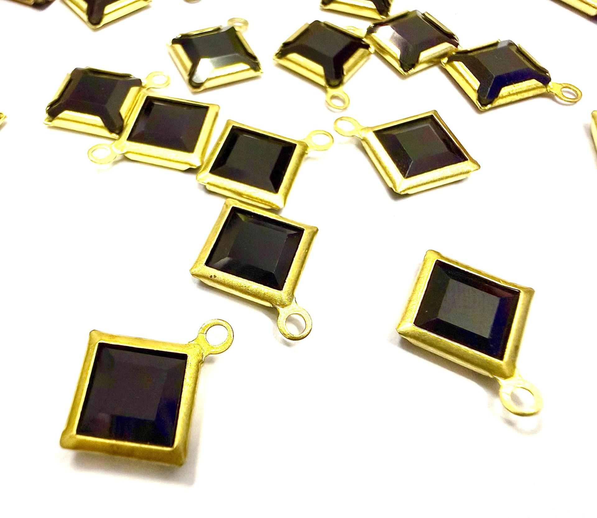 Square Vintage Swarovski Crystal 1 loop Dangle in Jet, Brass settings