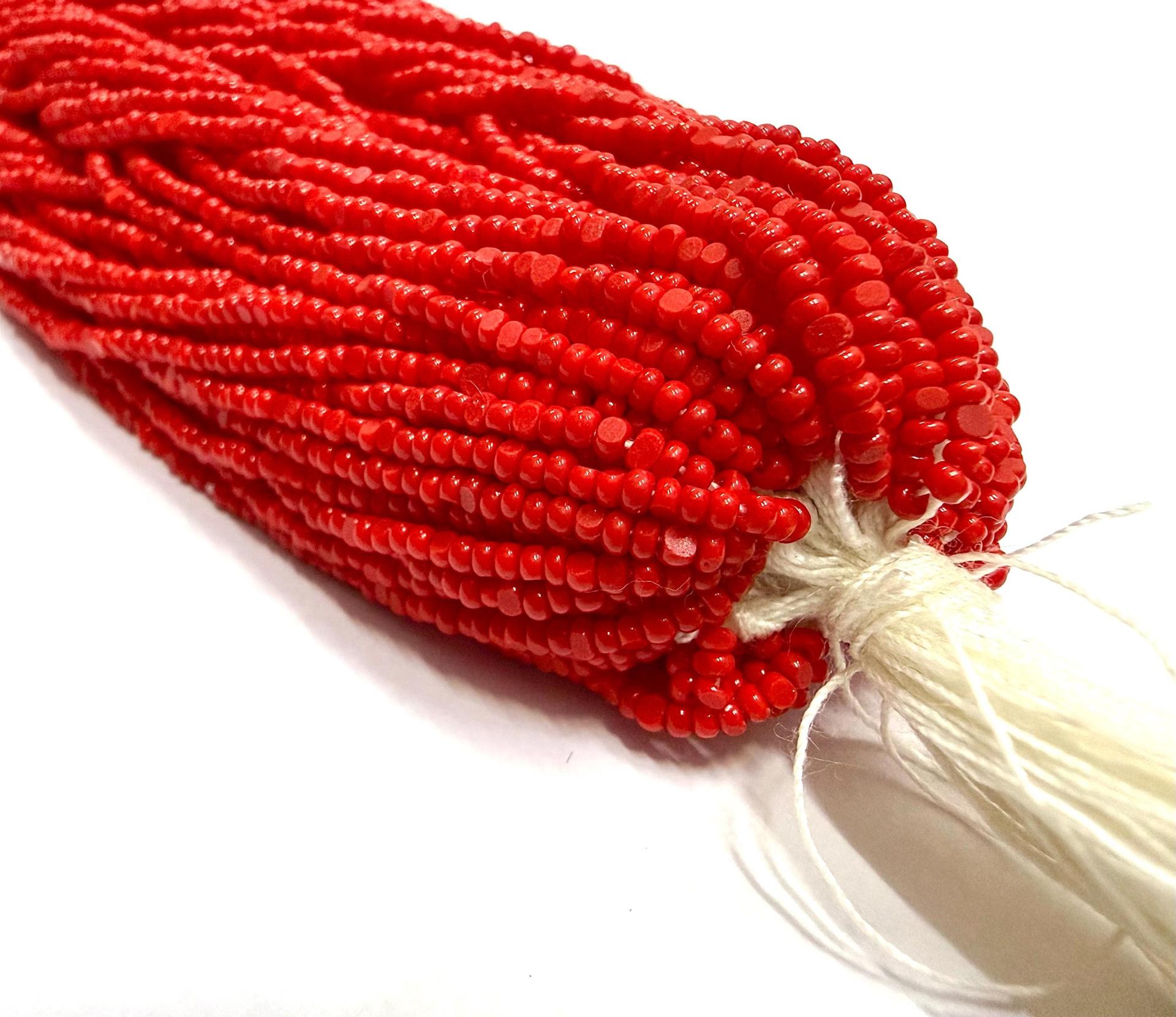 Opaque Red Coral Charlotte Cut Beads, 2mm Czech Glass, 11/0 Hanks
