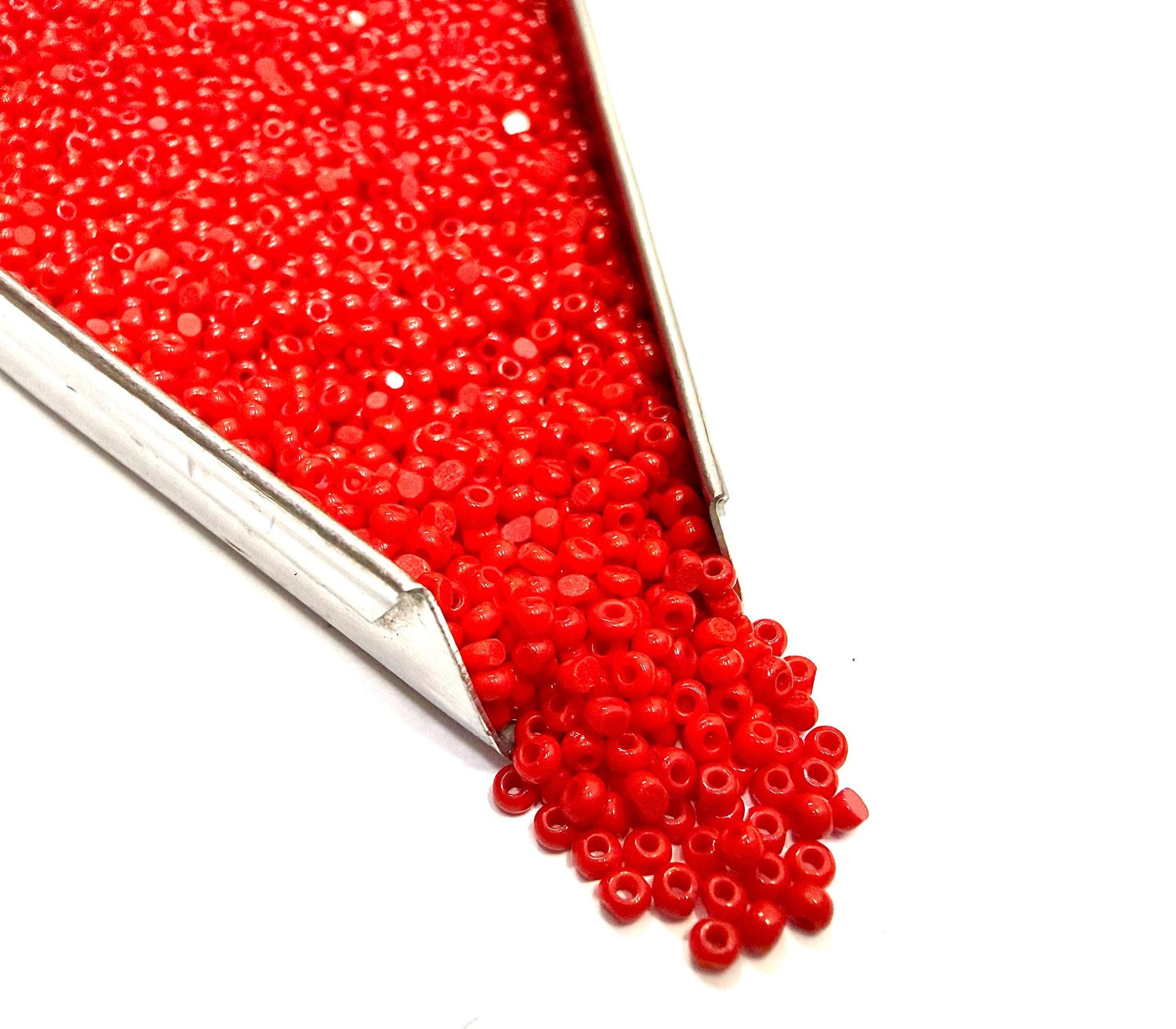 11/0 Opaque Red Coral Charlotte Cut Glass Beads, Faceted Seed Beads