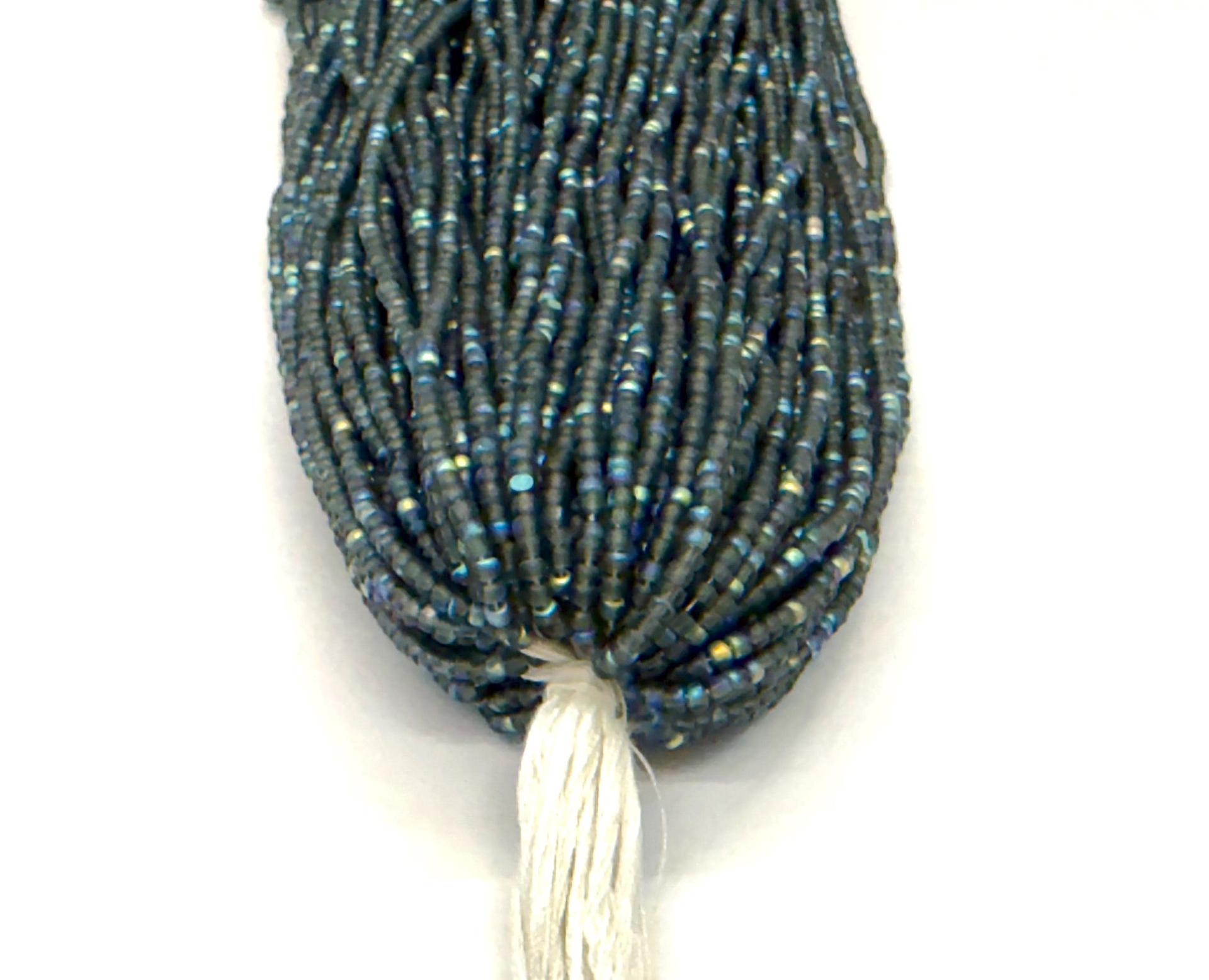 Charlotte Cut Seed Beads 11/0, Patina Matt Black Diamond Aurore Boreale