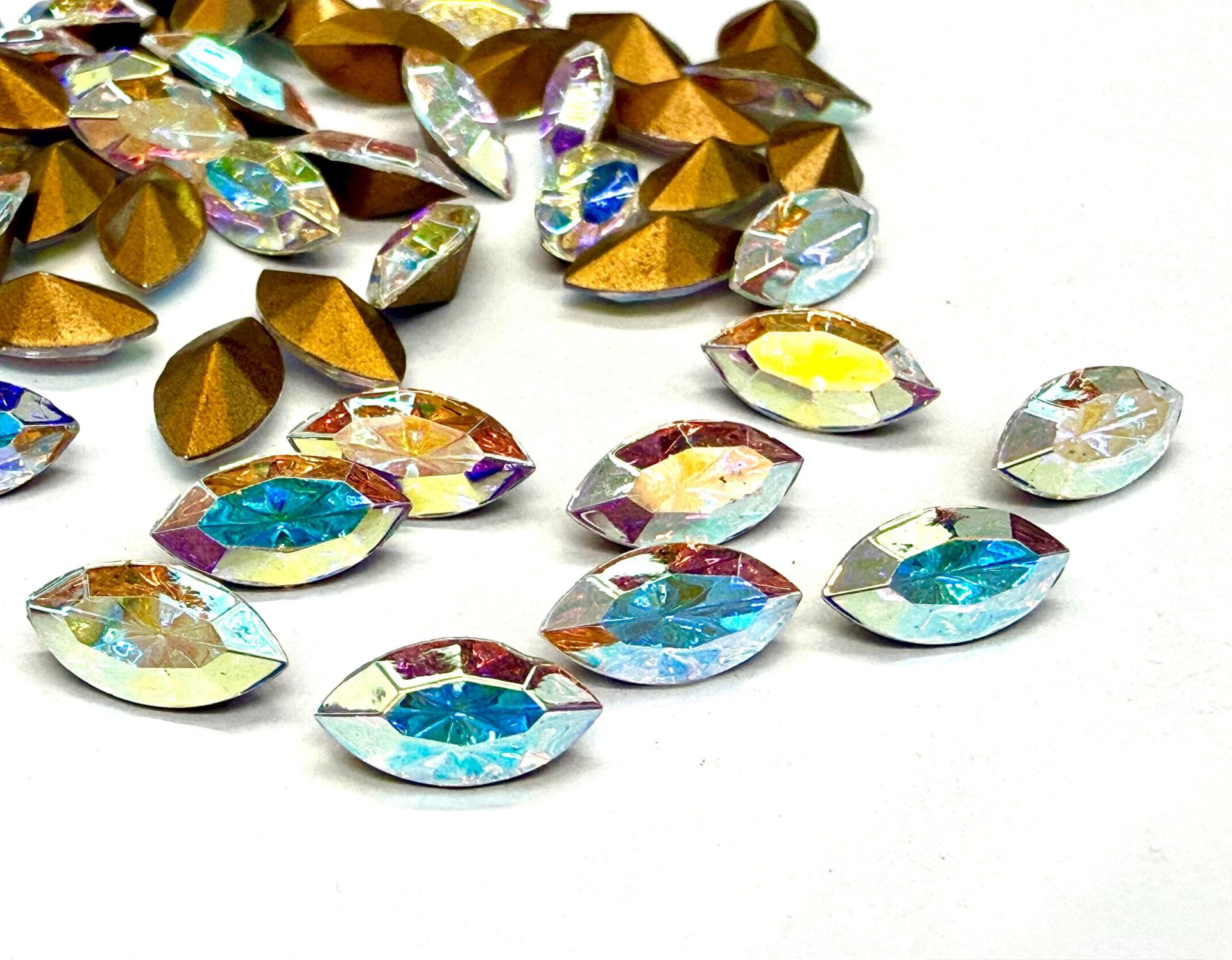 Vintage Swarovski Crystal Aurore Boreale Navette Stones, 10x5 mm, Jewelry Making Supplies