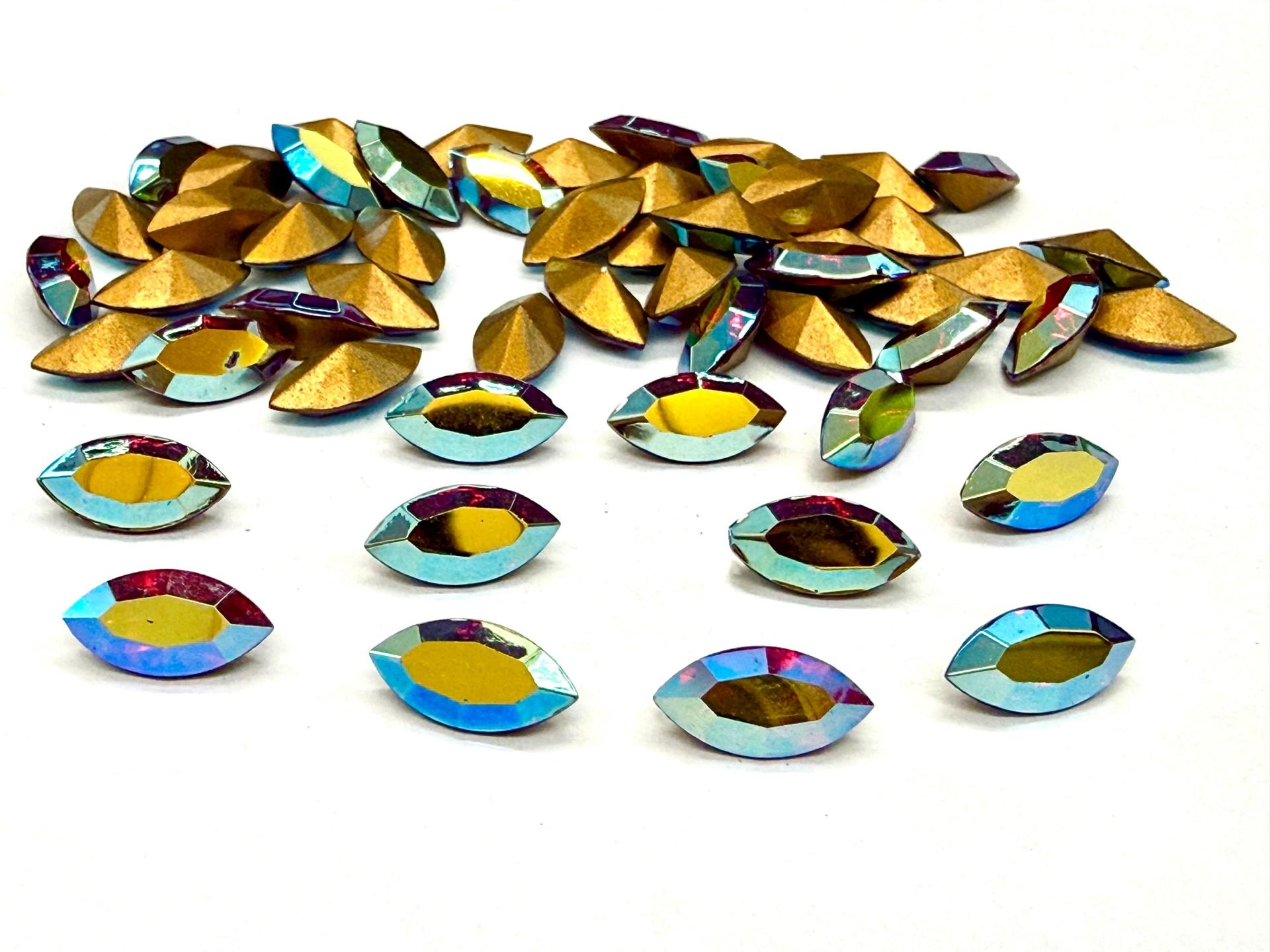 Vintage Swarovski Crystal in Siam Aurore Boreale Navette Stones, 10x5 mm, Jewelry Making Supplies
