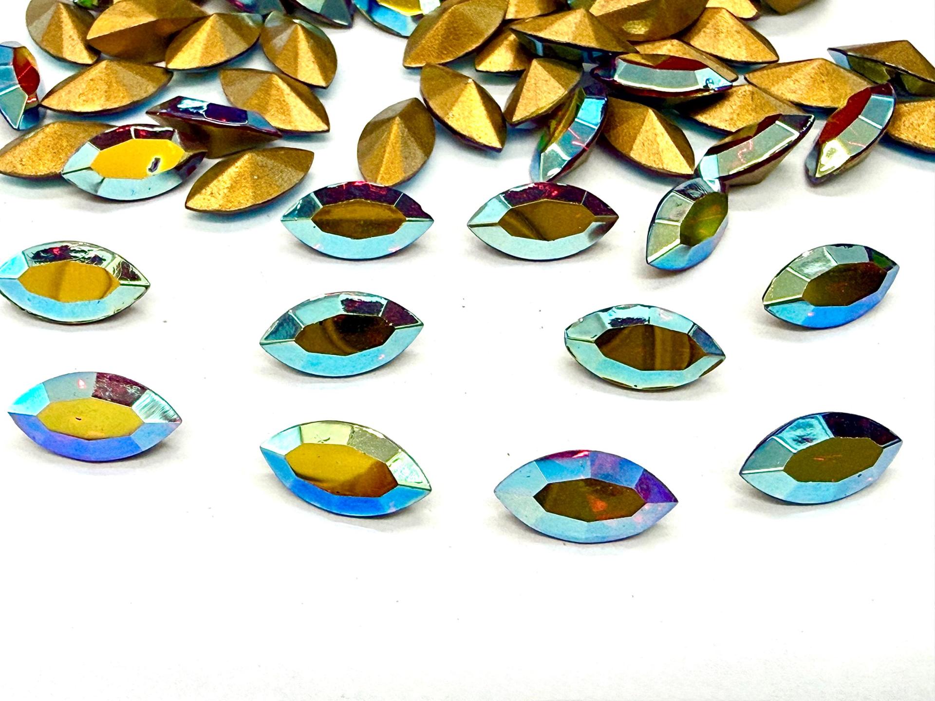 Vintage Swarovski Crystal in Siam Aurore Boreale Navette Stones, 10x5 mm, Jewelry Making Supplies