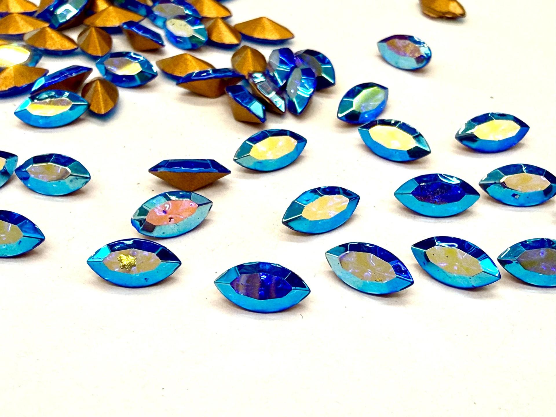 Vintage Swarovski Sapphire Aurore Boreale Navette, Jewelry Making Stones 8X4mm