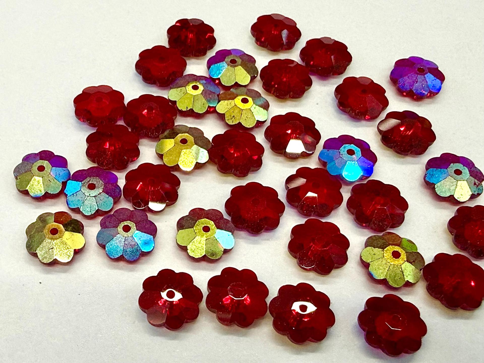 8mm Swarovski Siam Aurore Boreale Flower Sew-on Stone