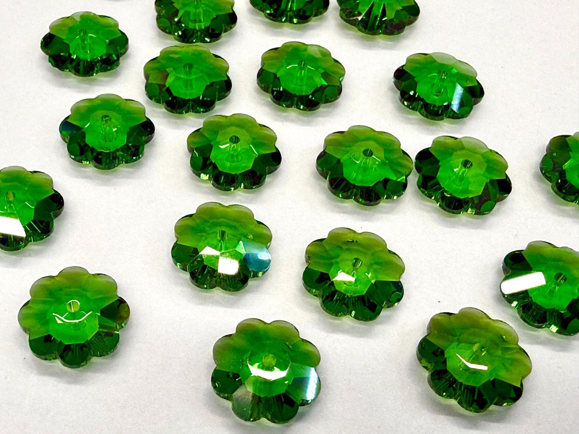 12mm Swarovski Light Emerald Flower Sew-on Crystal (2/4/12 Pieces)