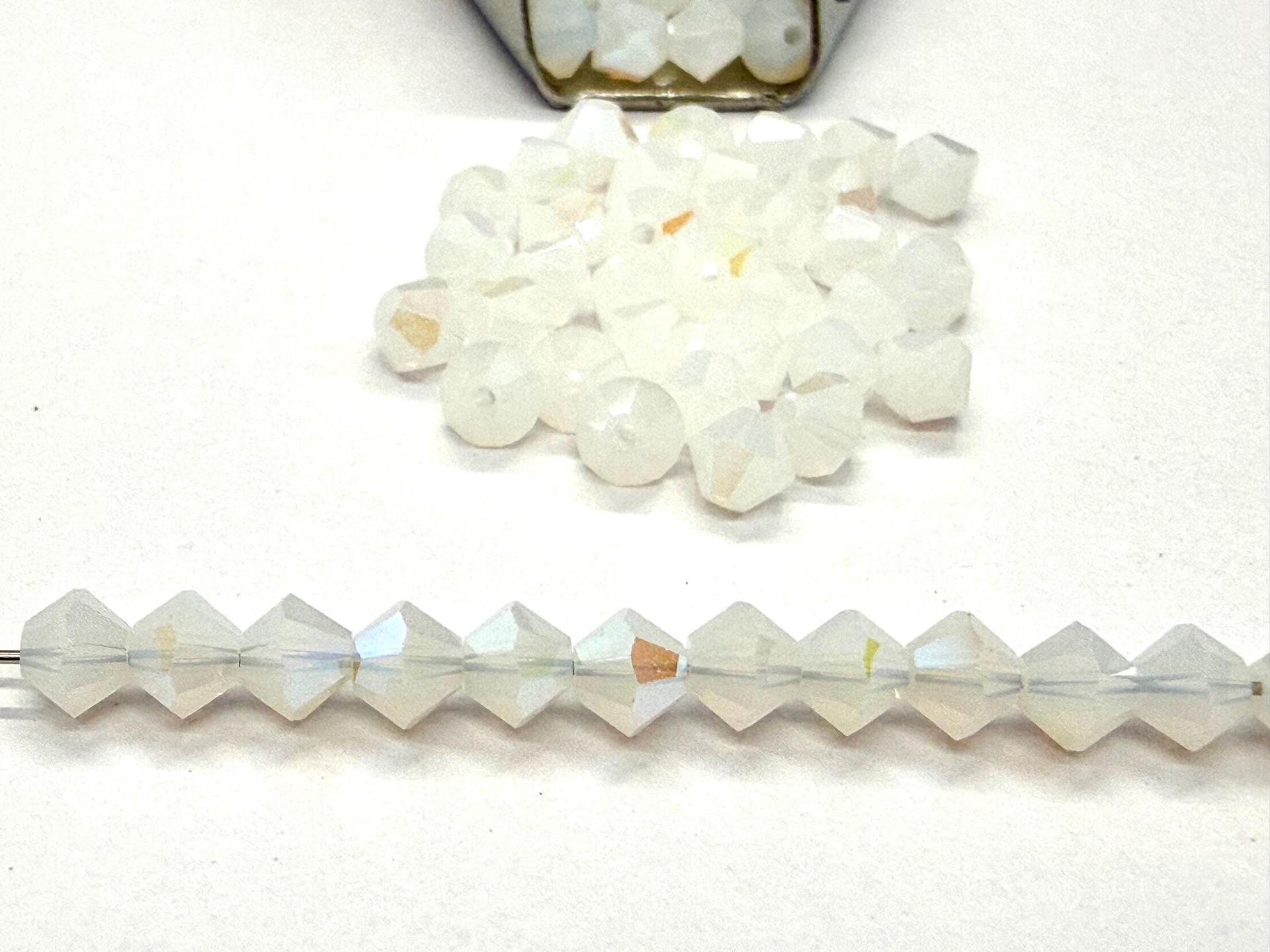 4mm White Alabaster Swarovski Bicone Beads, 1X Aurore Boreale