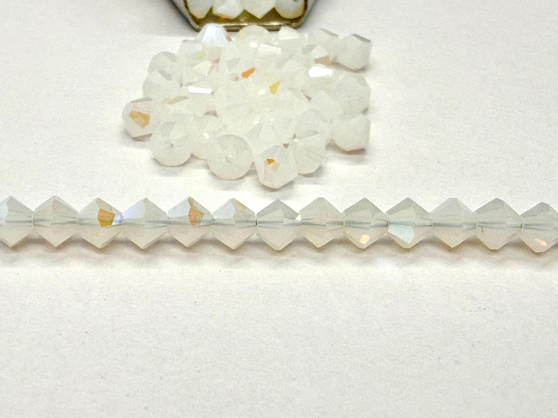 4mm White Alabaster Swarovski Bicone Beads, 1X Aurore Boreale