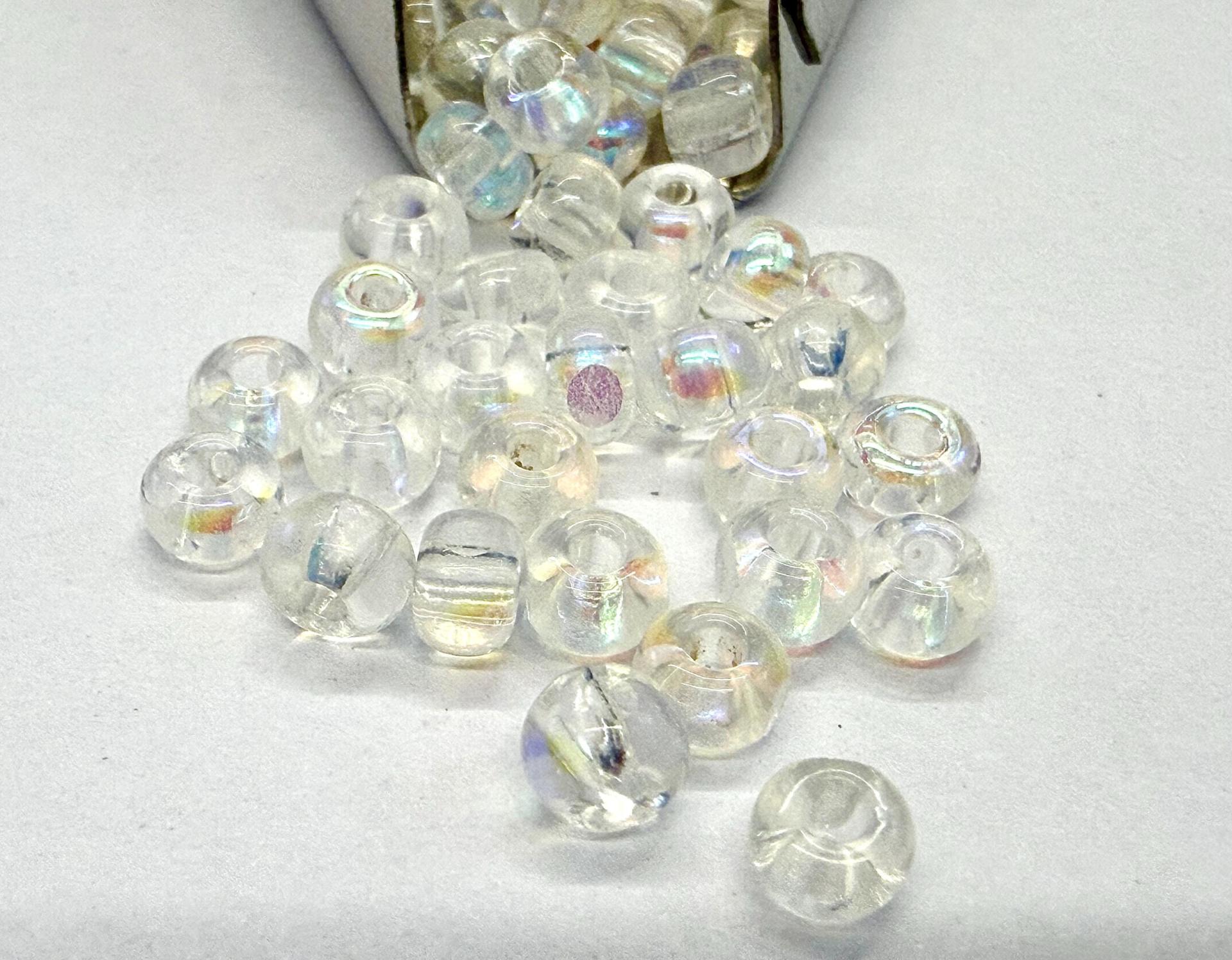6/0 Charlotte Cut Glass Beads, Patina Chalk White Aurore Boreale, Jewelry Supply