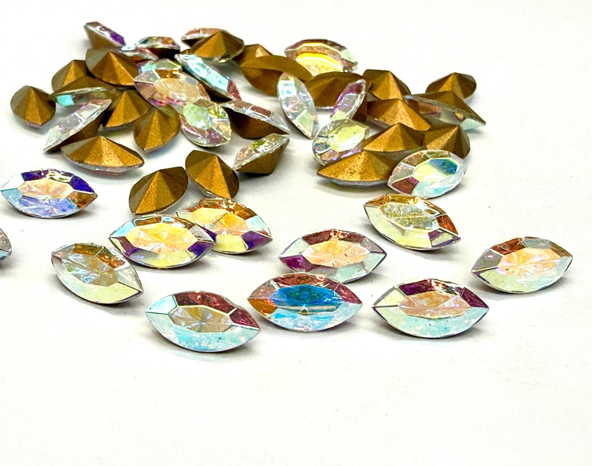 Vintage Swarovski Crystal Aurore Boreale Navette Stones, 10x5 mm, Jewelry Making Supplies