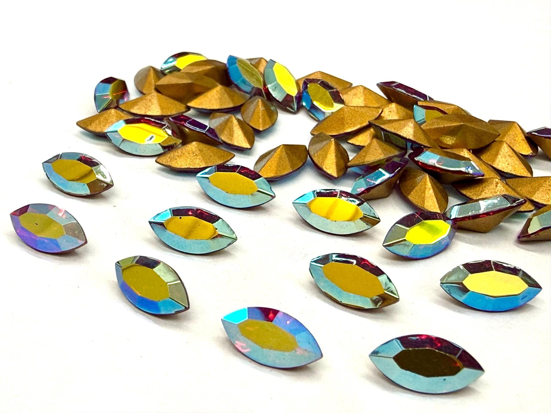 Vintage Swarovski Crystal in Siam Aurore Boreale Navette Stones, 10x5 mm, Jewelry Making Supplies