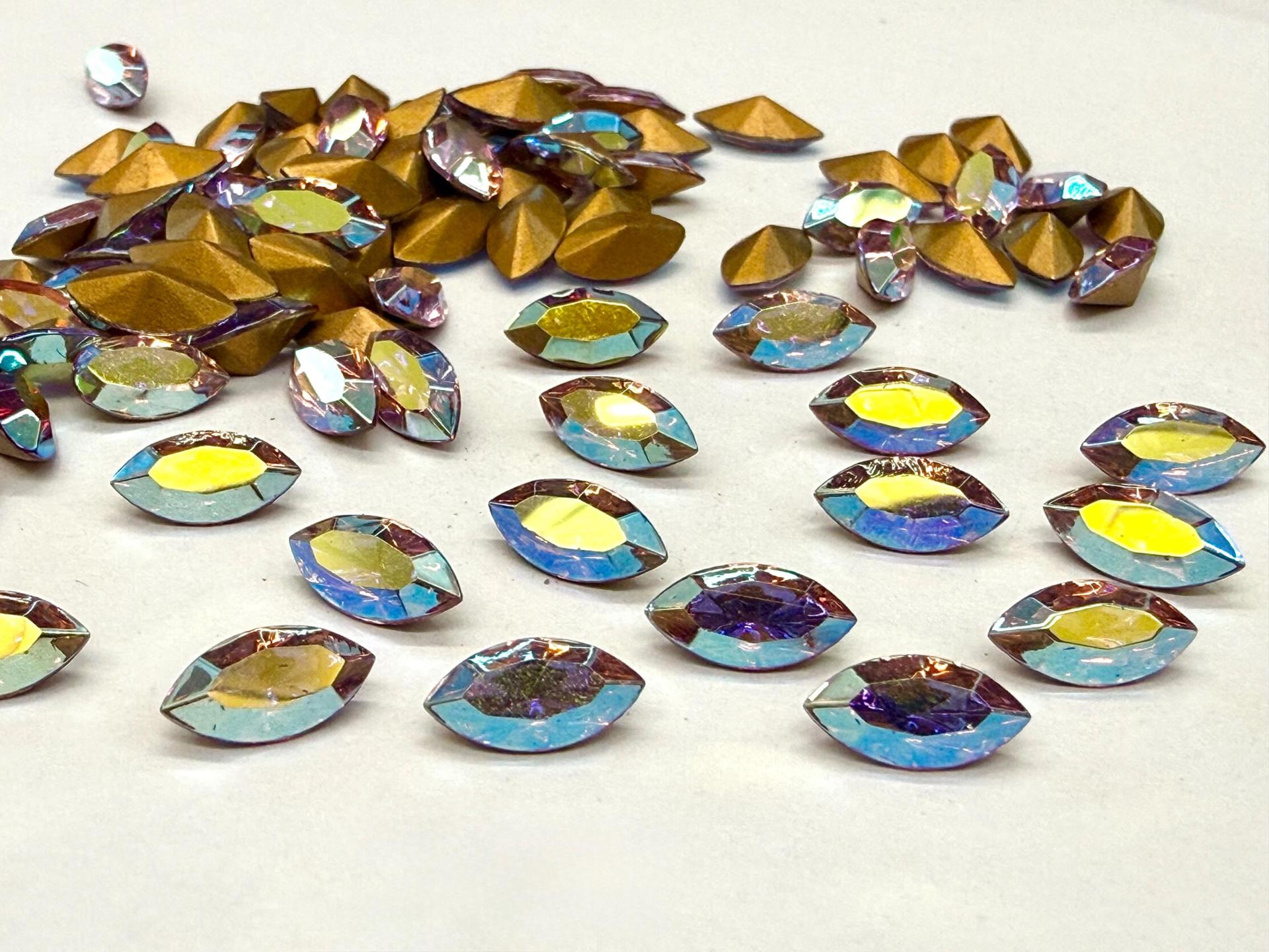 Vintage Swarovski Crystal in Light Rose Aurore Boreale Navette Stones, 10x5 mm, Jewelry Making Supplies