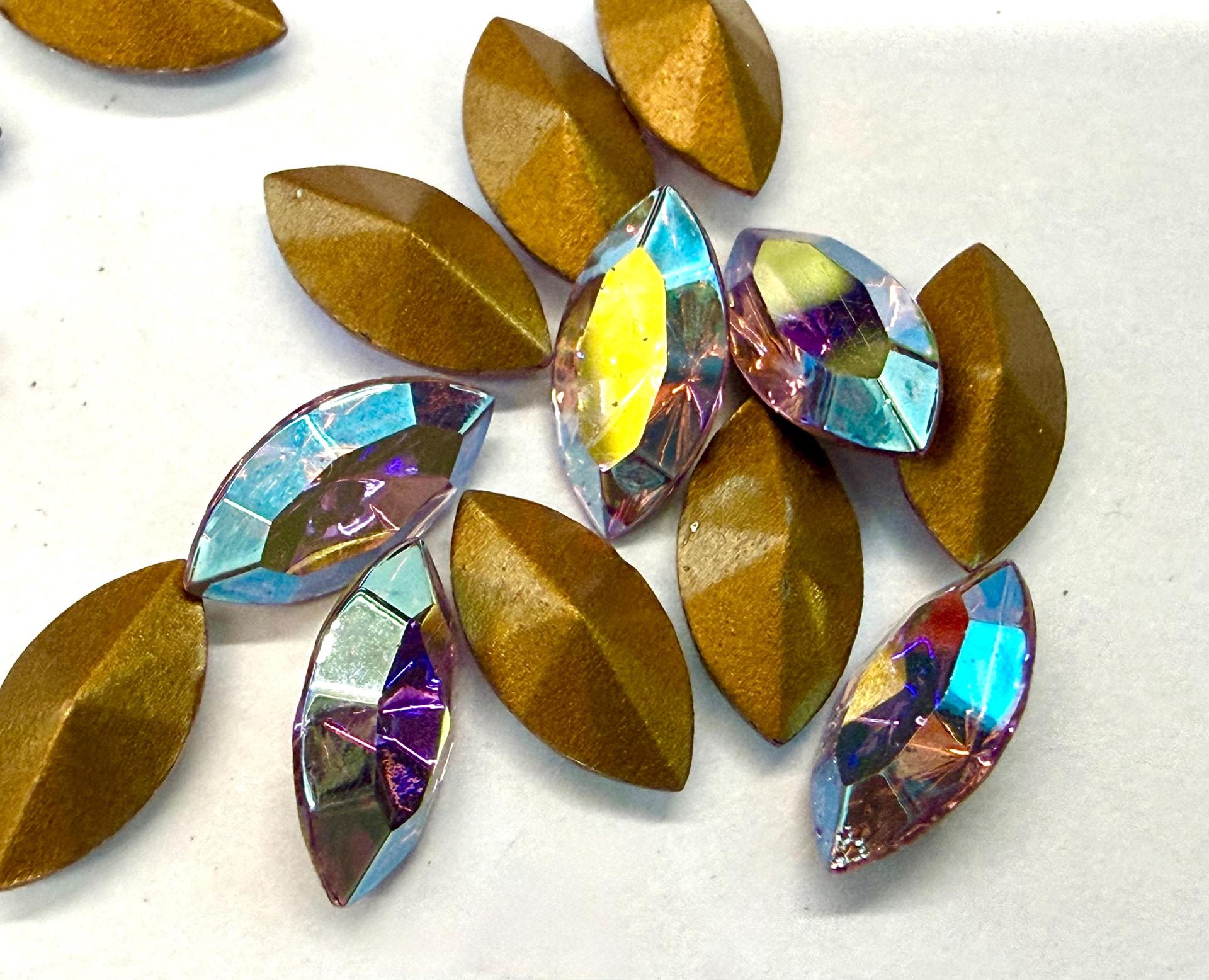 Vintage Swarovski Crystal in Light Rose Aurore Boreale Navette Stones, 10x5 mm, Jewelry Making Supplies