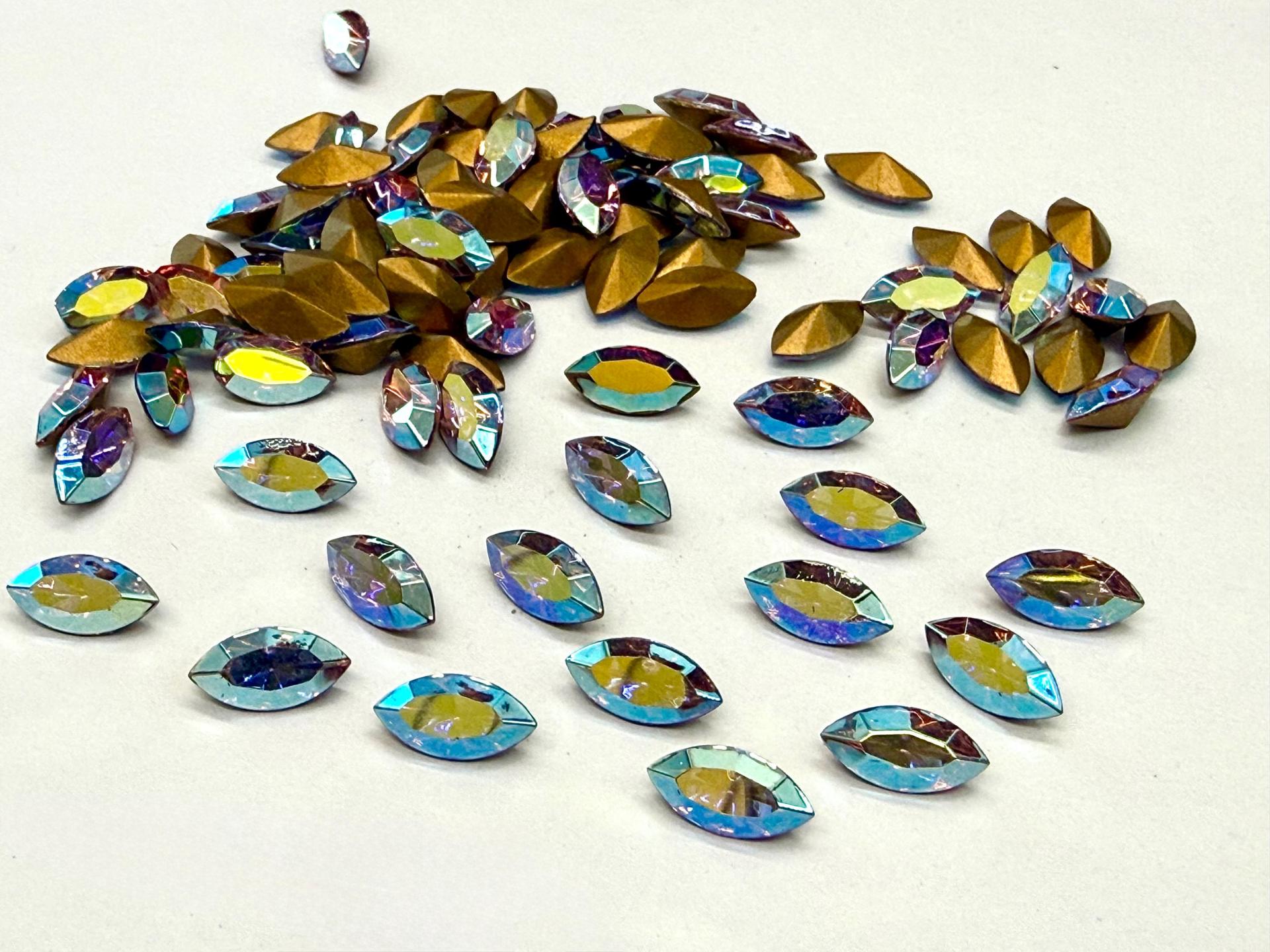 Vintage Swarovski Crystal in Light Rose Aurore Boreale Navette Stones, 10x5 mm, Jewelry Making Supplies