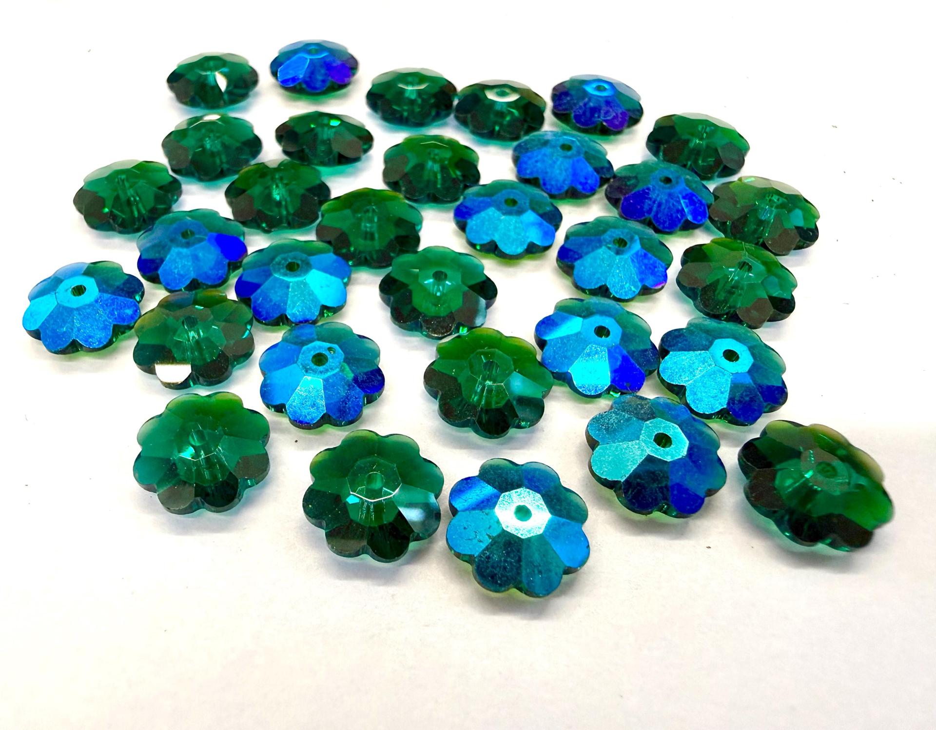 10mm Swarovski Emerald AB Flower Sew-on Stone