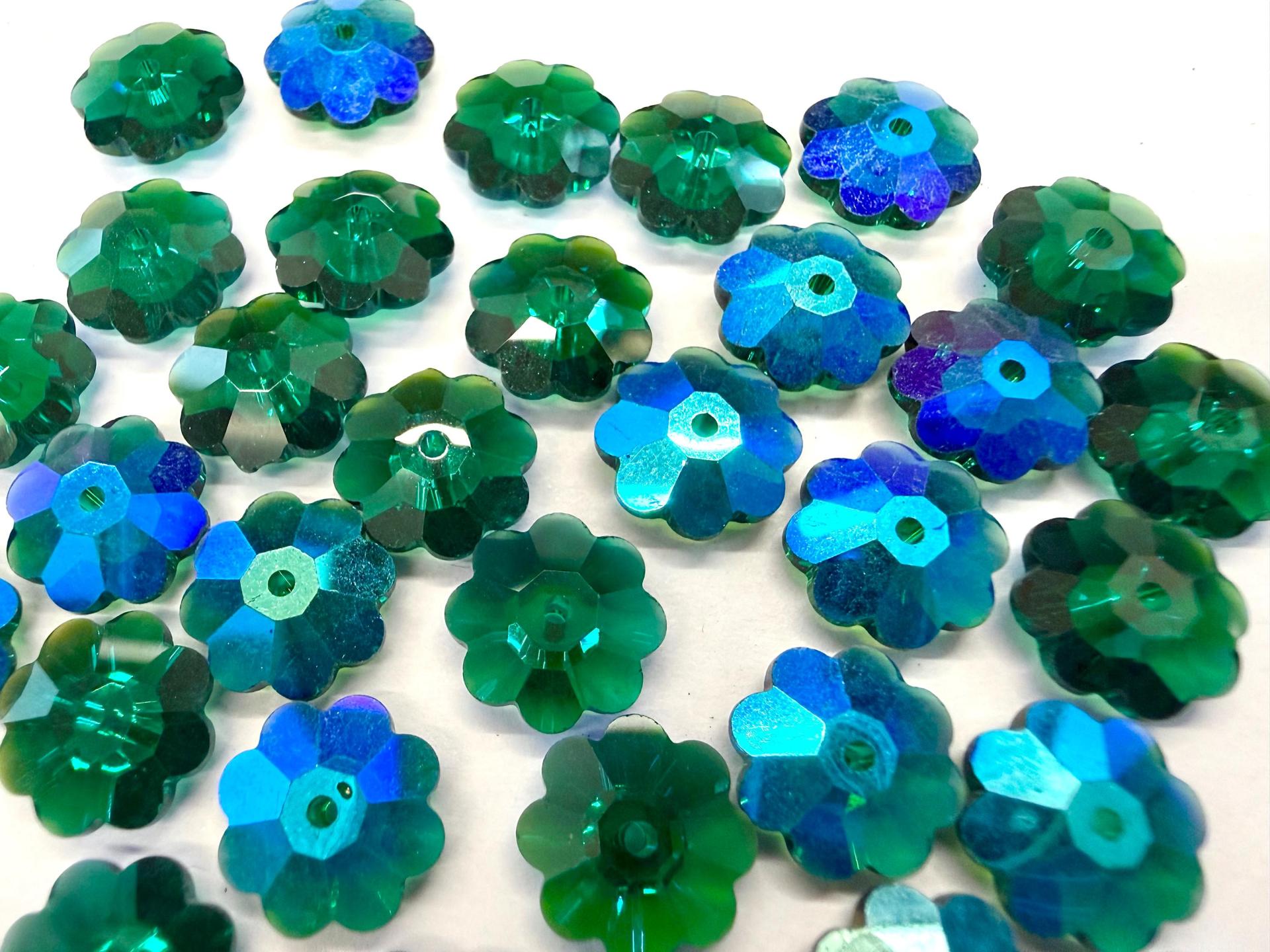 10mm Swarovski Emerald AB Flower Sew-on Stone