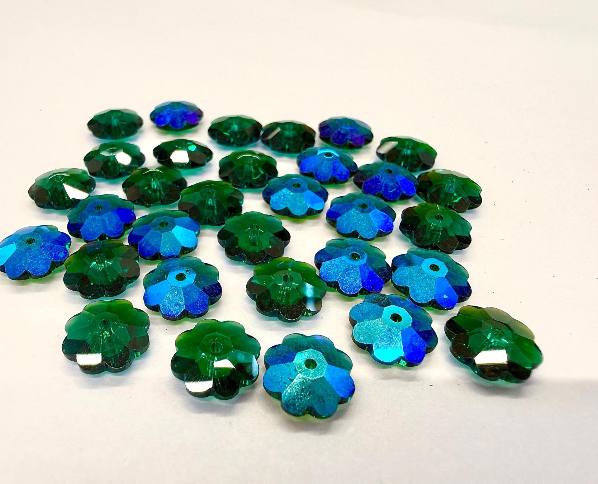10mm Swarovski Emerald AB Flower Sew-on Stone