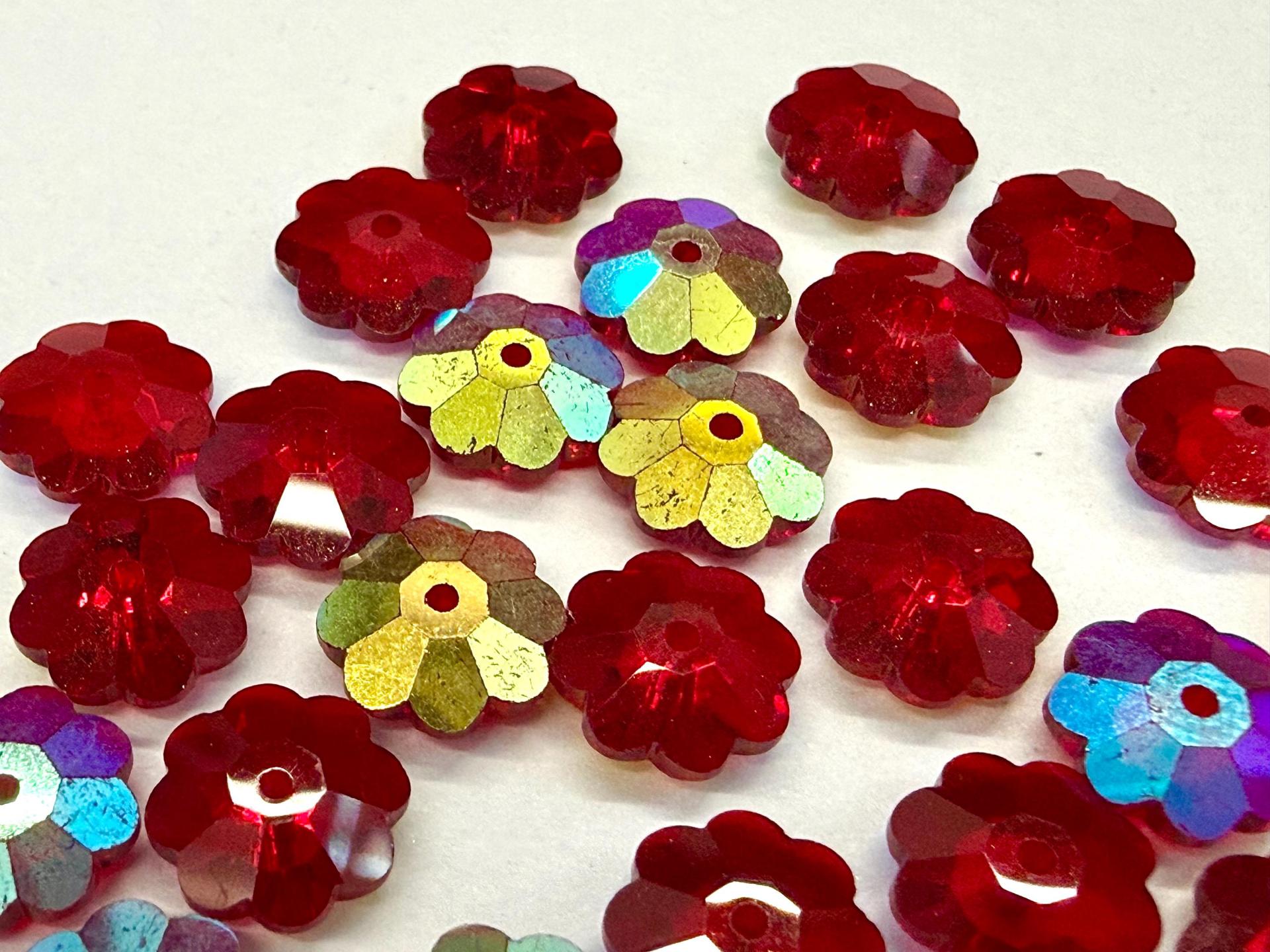 8mm Swarovski Siam Aurore Boreale Flower Sew-on Stone