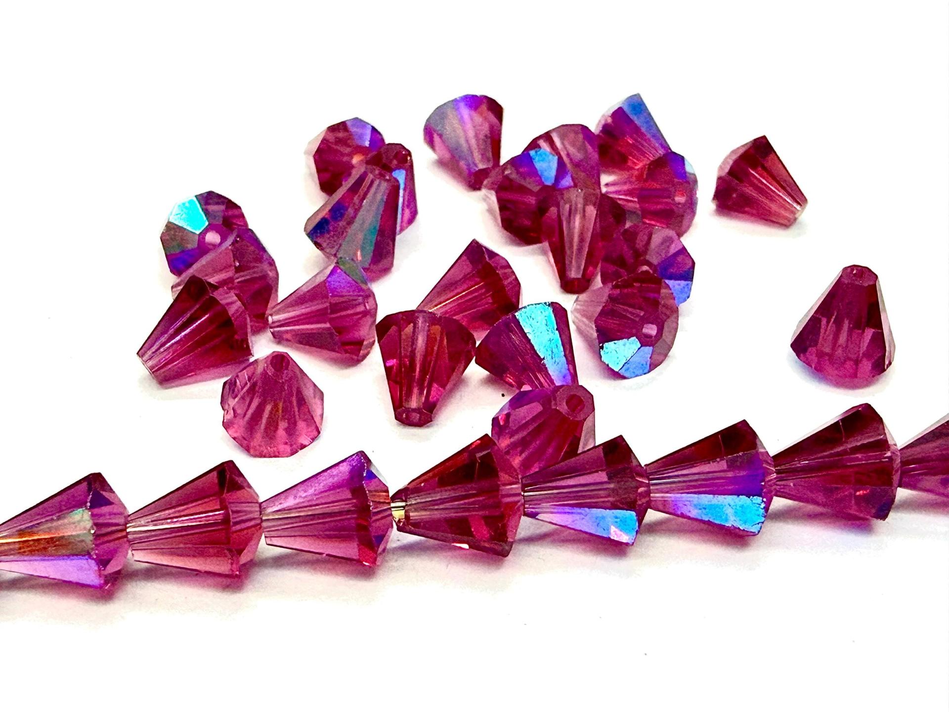 Vintage Swarovski Crystal Cone Beads 6.5x6 mm Fuchisa Aurore Boreale Jewelry Making