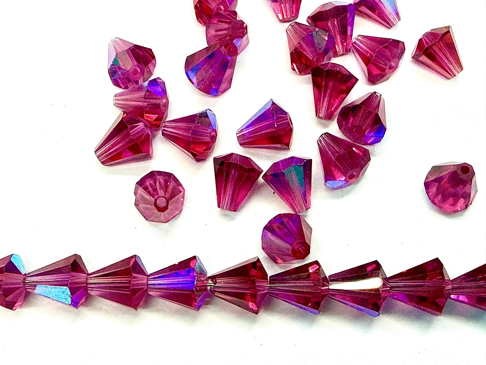 Vintage Swarovski Crystal Cone Beads 6.5x6 mm Fuchisa Aurore Boreale Jewelry Making