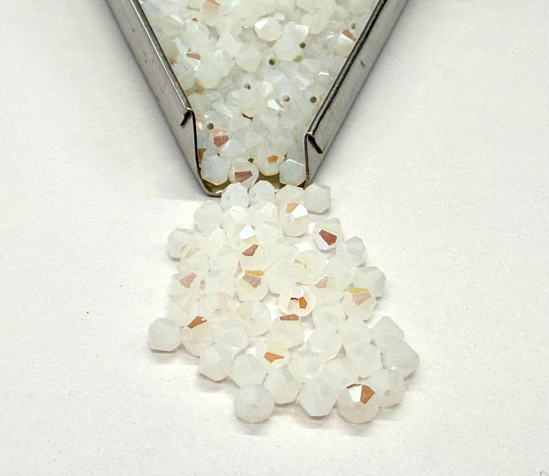 4mm White Alabaster Swarovski Bicone Beads, 1X Aurore Boreale