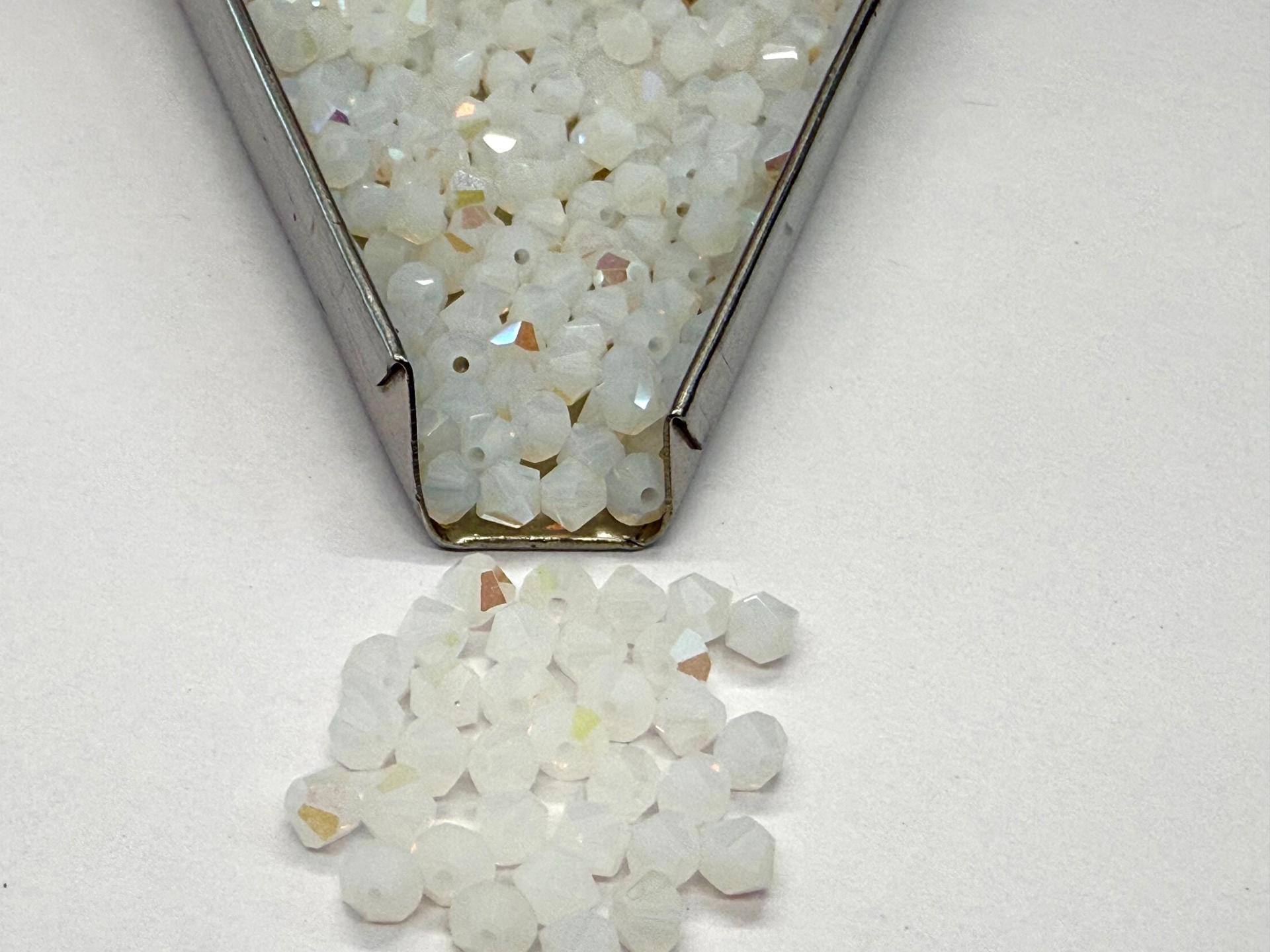 4mm White Alabaster Swarovski Bicone Beads, 1X Aurore Boreale