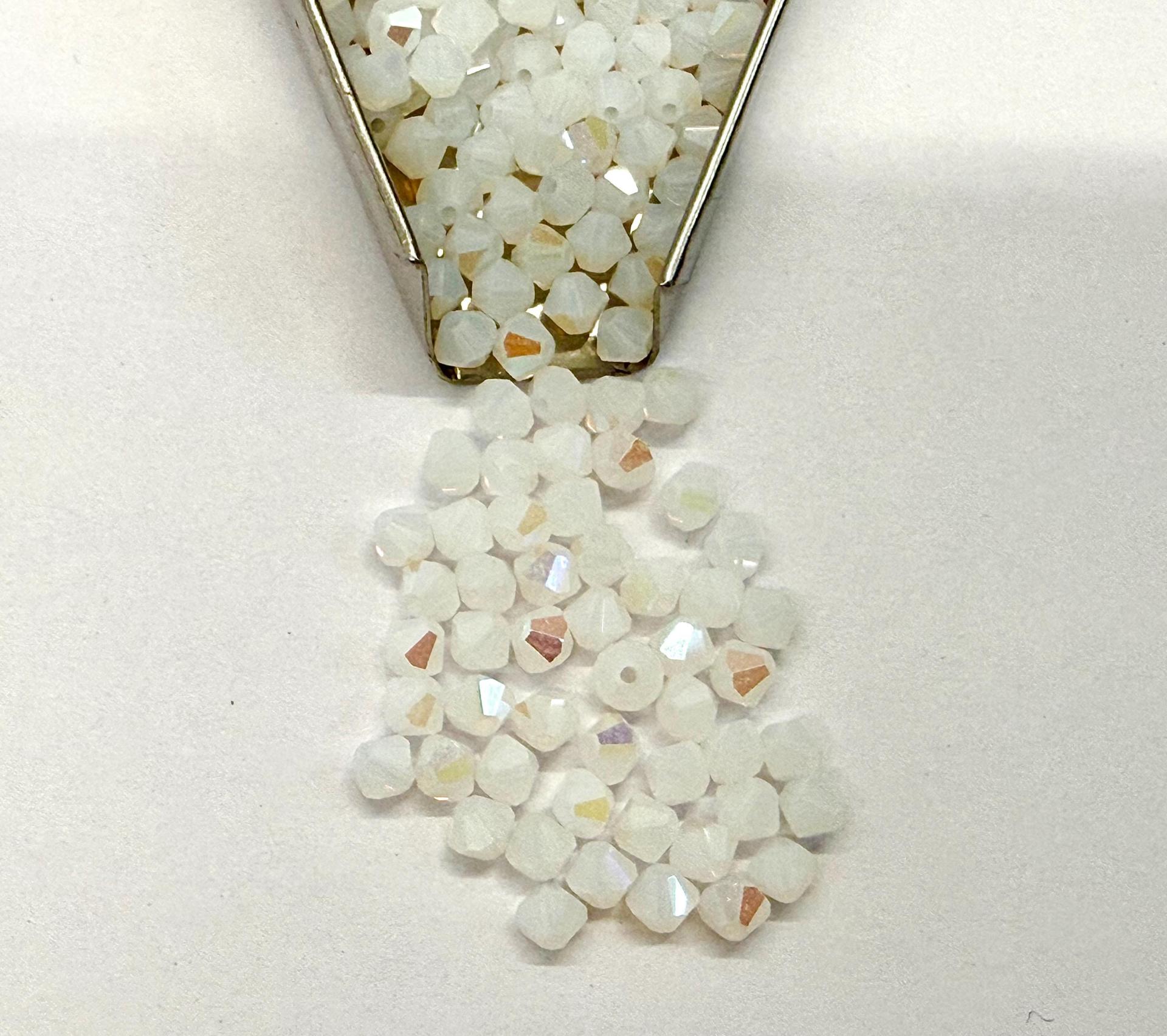 4mm White Alabaster Swarovski Bicone Beads, 1X Aurore Boreale