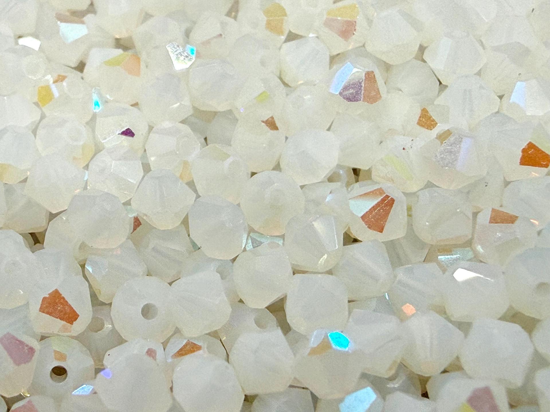 4mm White Alabaster Swarovski Bicone Beads, 1X Aurore Boreale