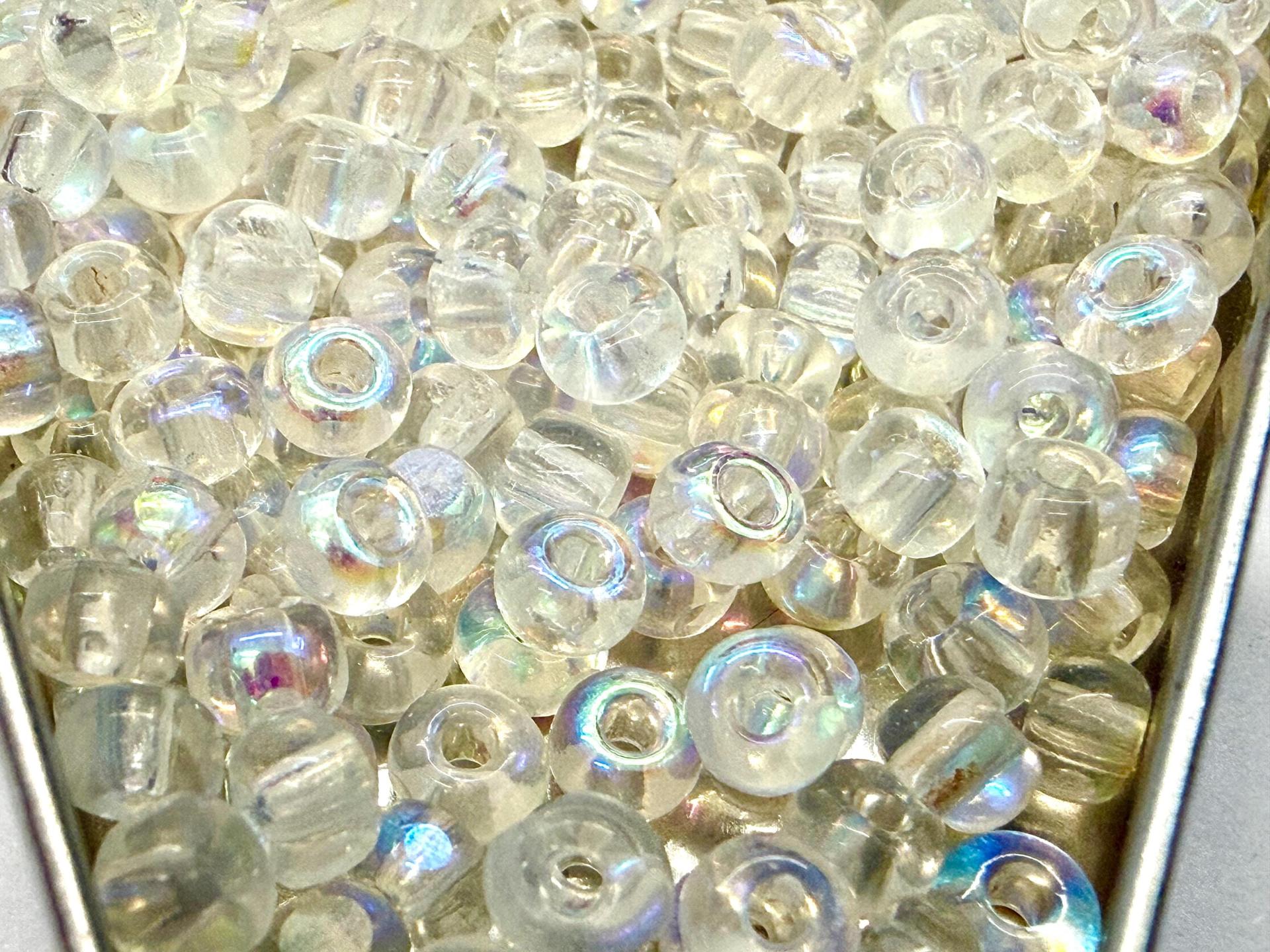 6/0 Charlotte Cut Glass Beads, Patina Chalk White Aurore Boreale, Jewelry Supply
