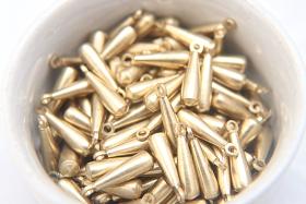 Long Metal Drops, Teardrop Charms, in brass 21x5.5mm, 2.2mm Loop, 6/30 pieces