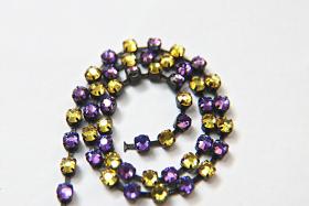 16ss Swarovski 2088 Chain in Flat Back Purple Mix (4mm) 0.5/1/2/5 Meters Vintage Black Settings Bridal Supplies, strass chains, embroidery