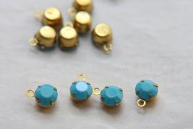 Swarovski 6mm Round setting drop one loop in Turquoise 28ss 12/24/100/500 Pieces jewelry supply in Brass/Vintage Black vintage