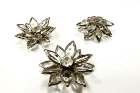 25mm Vintage channel beads in unfoiled crystals Navette Flower crystals embedded in silver plated metal flower DIY Supplies
