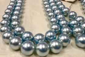 Vintage Swarovski Light Blue Pearl Beads, 12mm Crystal Round Pearls