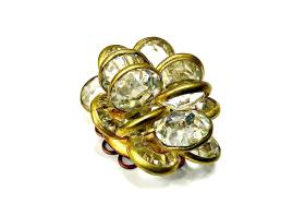 Vintage Swarovski Crystal Flower Button, Brass Metal DIY Supplies (25x22mm)