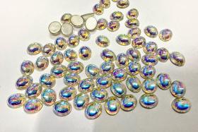 Swarovski 10x8 mm Vintage 2190 Crystal Aurore Boreale Foiled Flat Back Oval Cabochon Cabs