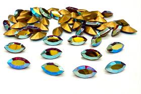 Vintage Swarovski Crystal in Siam Aurore Boreale Navette Stones, 10x5 mm, Jewelry Making Supplies
