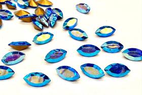 Vintage Swarovski Sapphire Aurore Boreale Navette, Jewelry Making Stones 8X4mm