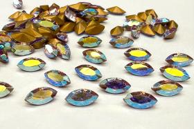 Vintage Swarovski Crystal in Light Rose Aurore Boreale Navette Stones, 10x5 mm, Jewelry Making Supplies