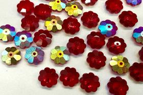 8mm Swarovski Siam Aurore Boreale Flower Sew-on Stone