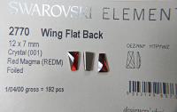Swarovski 2770 12mm Wing Flatback non hotfix Black Diamond/Crystal Red Magma 6/24 Pieces