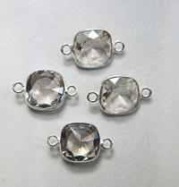 Swarovski 4470, Crystal Satin Unfoiled Faceted Square Fancy Stone 12MM in 2 Loop Sterling Silver Settings 1/6/12 Pieces