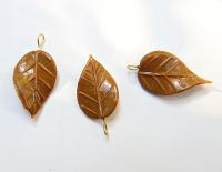 6 Iridescent Dried leaves Glass Leaf Drop Beads With Embedded Loop 35 x 17 MM