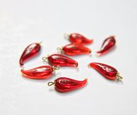 Vintage styled Chili Handmade Dangle in glass 25 mm long in Red Transparent (6 pieces)