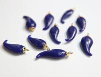 Vintage styled Chili Handmade Dangle in glass 25 mm long in Opaque Royal Blue (6 pieces)
