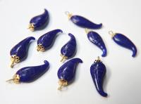 Vintage styled Chili Handmade Dangle in glass 25 mm long in Opaque Royal Blue (6 pieces)